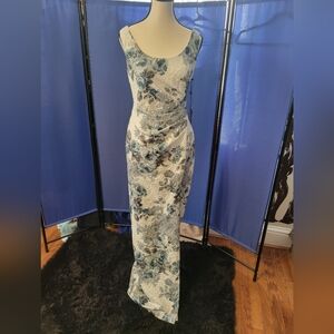Adrianna Papell White and Blue Floral Maxi Dress